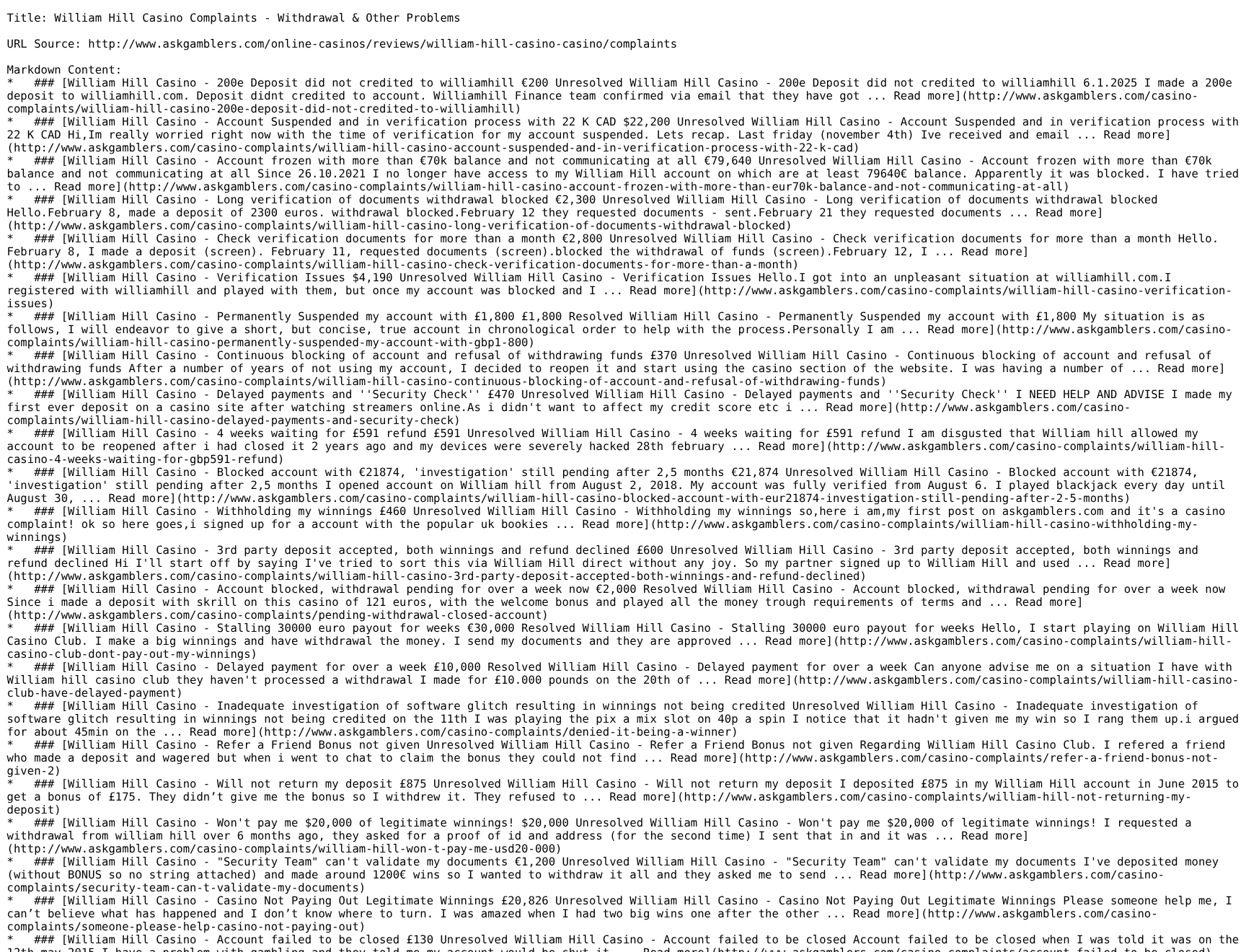 Capture identifying the independent complaint-list location for William Hill