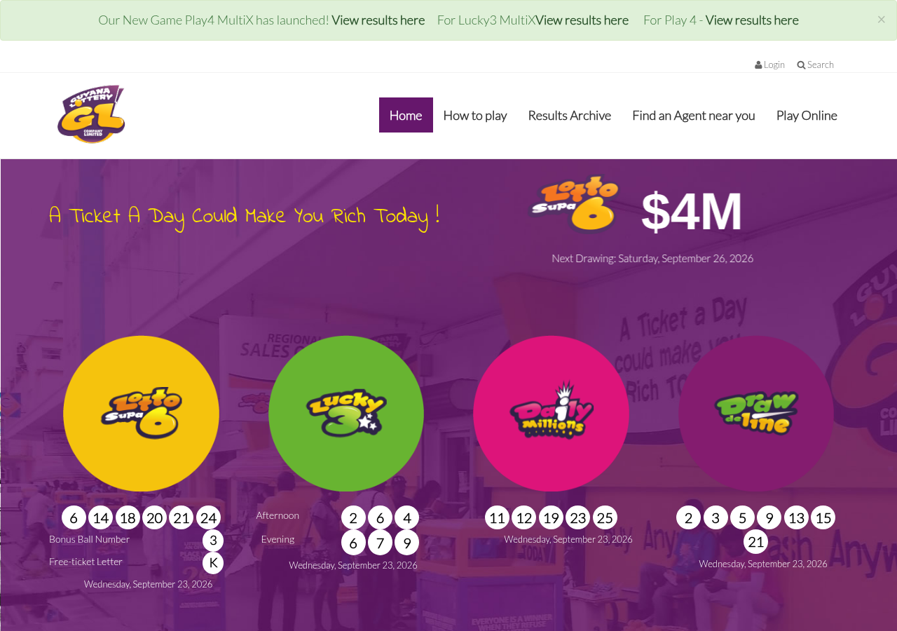 Screenshot of Guyana Lottery Company official home page